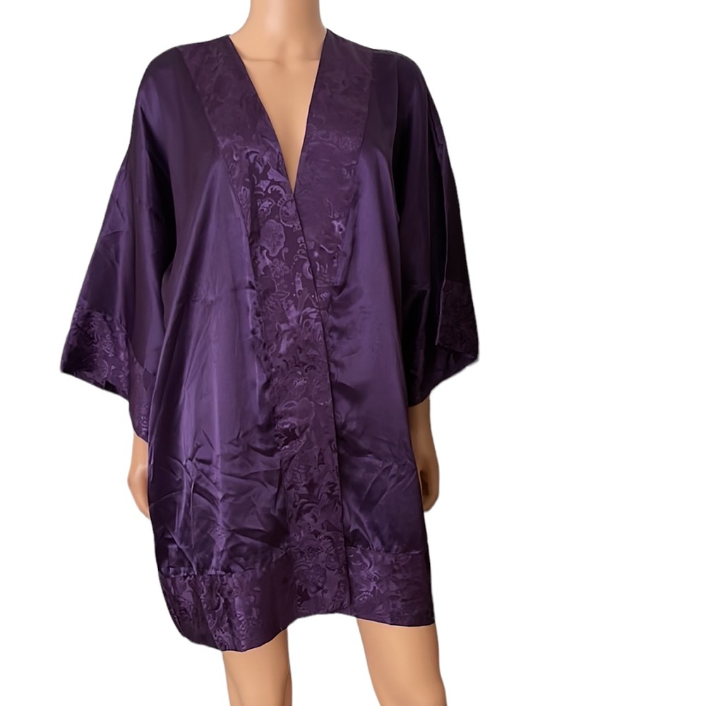 Vintage Victoria Secret gold label purple satin robe kimono